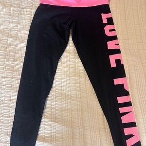 NWT PINK Victoria's Secret Black cotton Leggings with Pink Logo